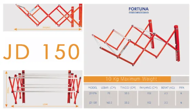 JEMURAN & PINTU FORTUNA JEMURAN FORTUNA DINDING<br>JD 150 (Orange/Biru) 1 jemuran_dinding_jd_150